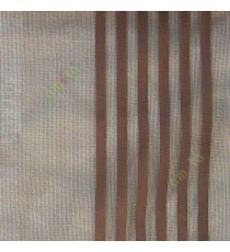Brown color vertical pencil and bold stripes net finished vertical and horizontal checks line poly fabric sheer curtain